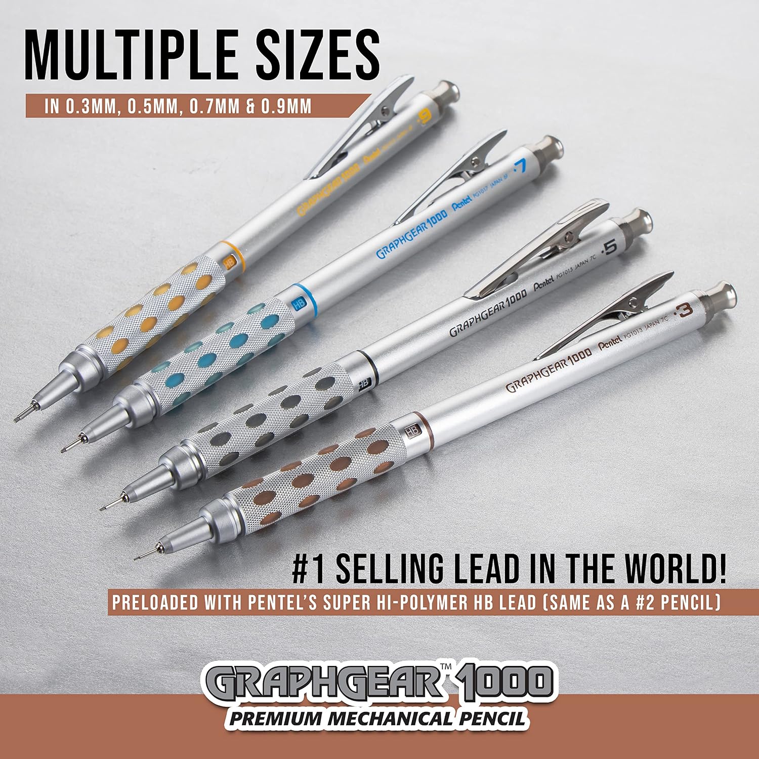 Pentel GraphGear 1000 Mechanical Pencil, (0.5mm) Point Size, Black Barrel, 1 Each (PG1015A)