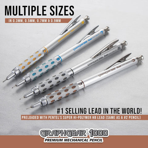 Pentel GraphGear 1000 Mechanical Pencil, (0.5mm) Point Size, Black Barrel, 1 Each (PG1015A)