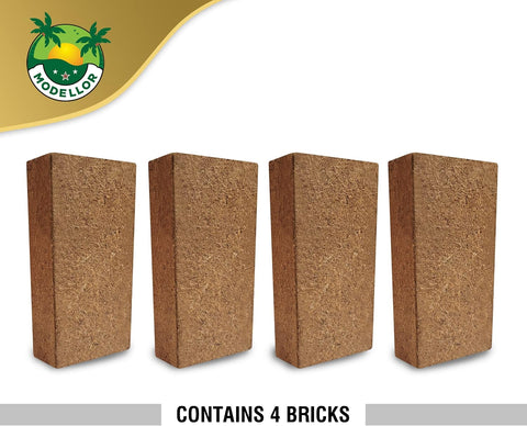 MODELLOR Coco Coir Bricks, 4-Pack (5 lb) – Premium Super Washed, Yields 9 Gallons (36 Quarts), Organic, pH-Balanced Growing Medium for Seed Starting & Gardening