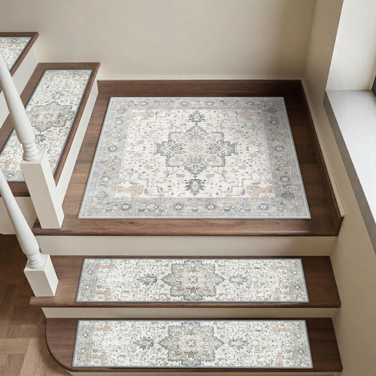 sarben 28"x28" Non Slip Stair Treads for Wooden Steps 1 Pack, Taupe
