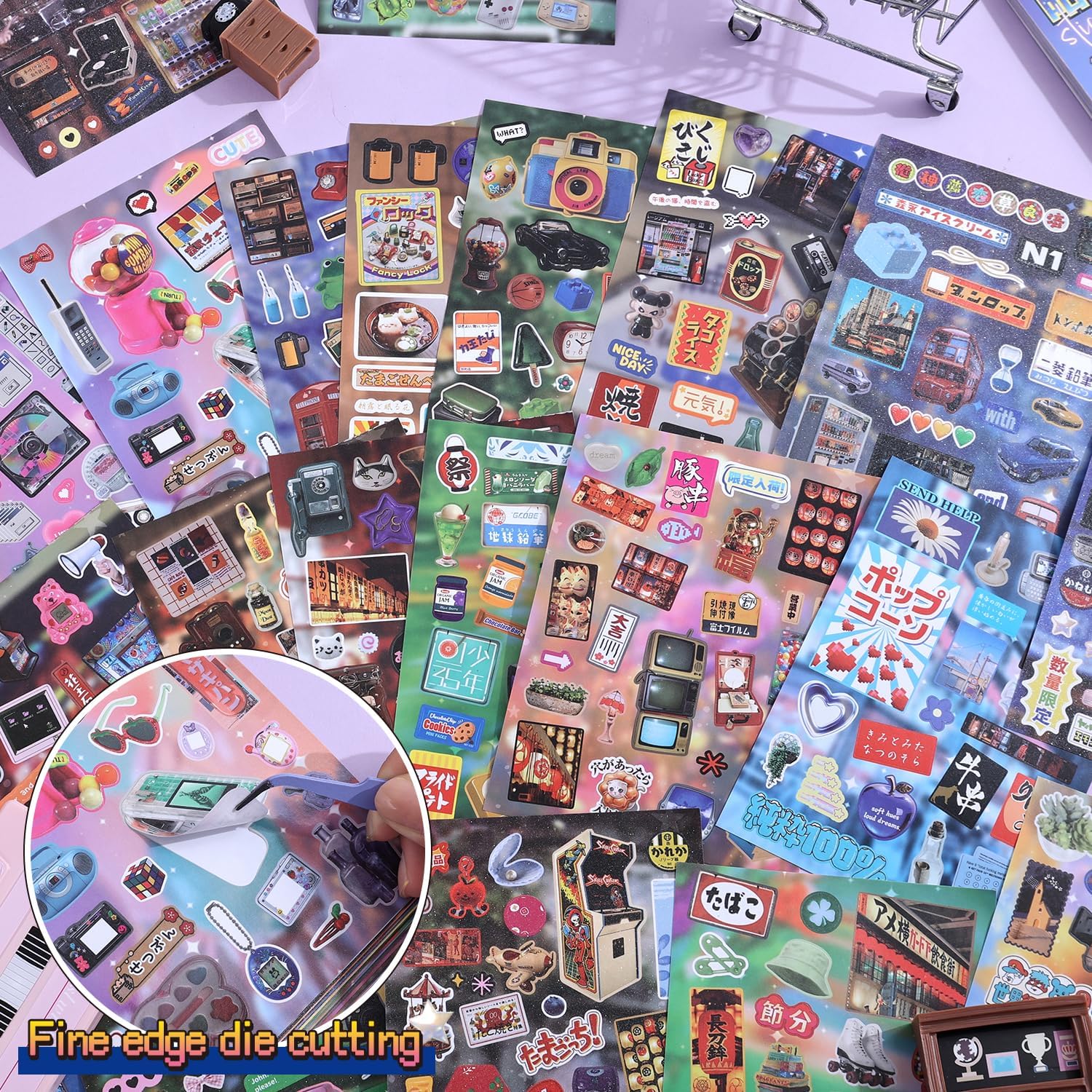 Girl's Japanese Retro Sticker Book, Y2K Showa Theme - 800+ Cute Old Showa Style Old Items Stickers, for DIY Scrapbooking Journaling Handbook Decoration