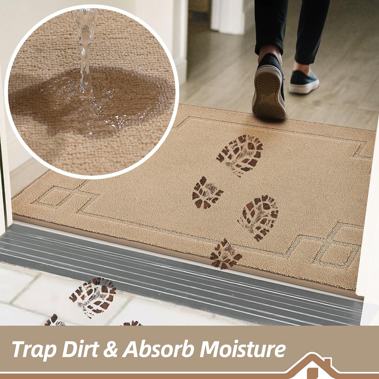 BEQHAUSE Door Mat 24" x 60", Non-Slip Door Mats Indoor Washable, Beige