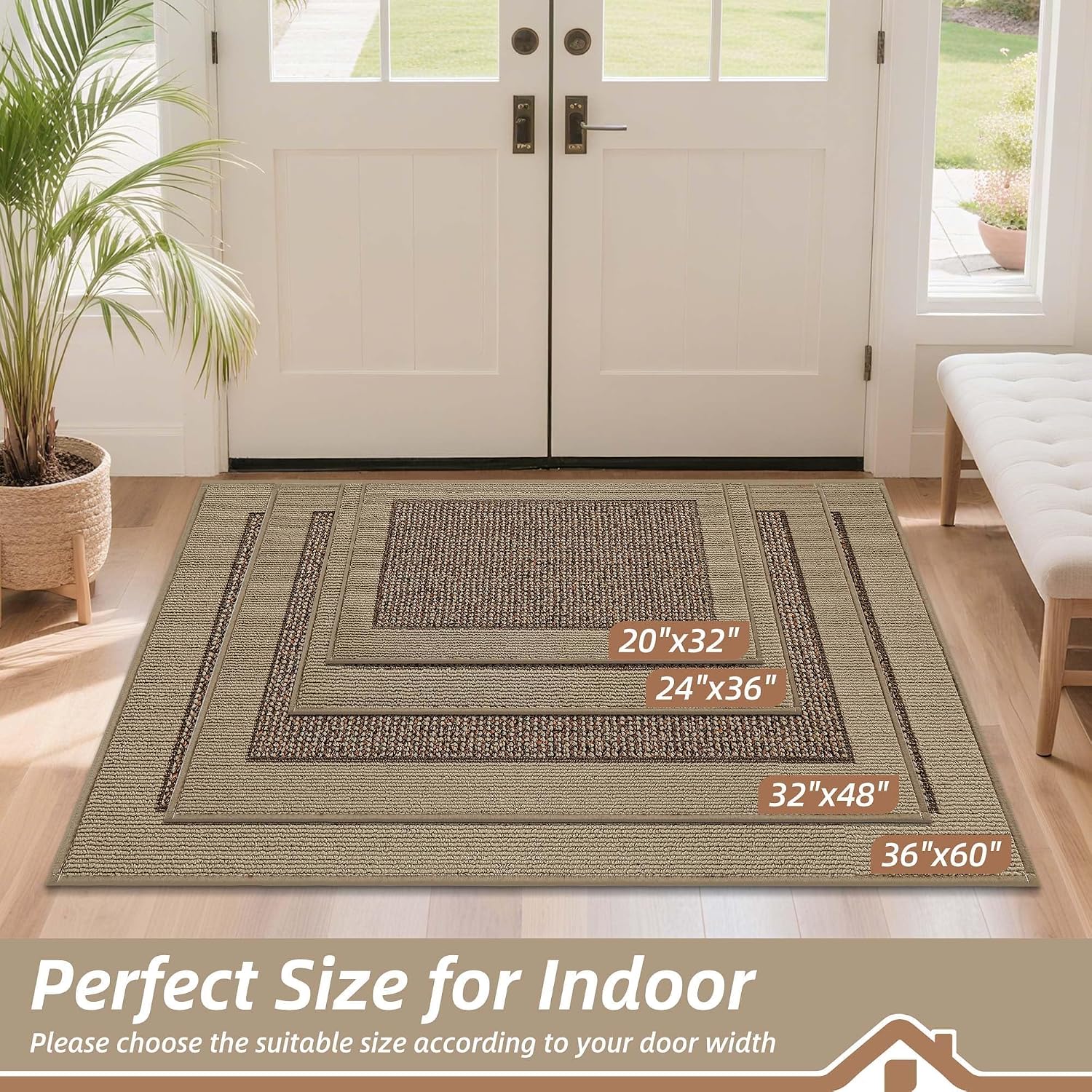 BEQHAUSE Indoor Door Mat 36" x 60", Dirt Trapper Door Mats, Taupe