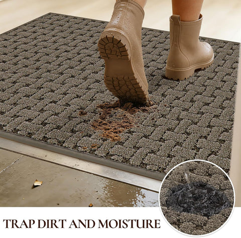 Door Mat Indoor Entrance 24"x36", Non-Slip Entryway Rugs, Brown