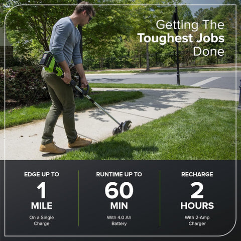 Greenworks 40V 8 in Cordless Electric Lawn Edger, 4.0 Ah Battery, Charger