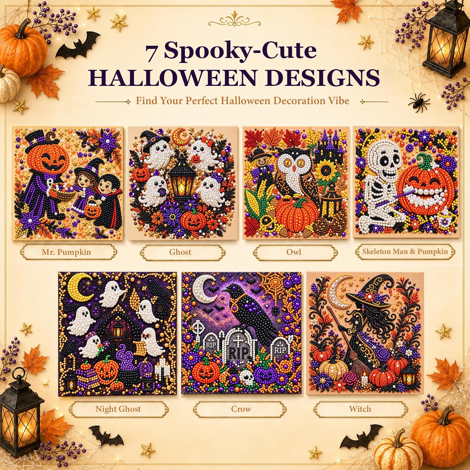 Pearl and Diamond Art Kits for Adults, Halloween Decor, Framed Decorations