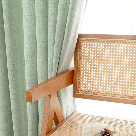 YoungsTex Sage Green Kitchen Window Curtains, Short Linen Drapes with Bronze Grommet Light Filtering Semi Sheer for Bathroom Windows, 42 x 40 Inch, 2 Panels