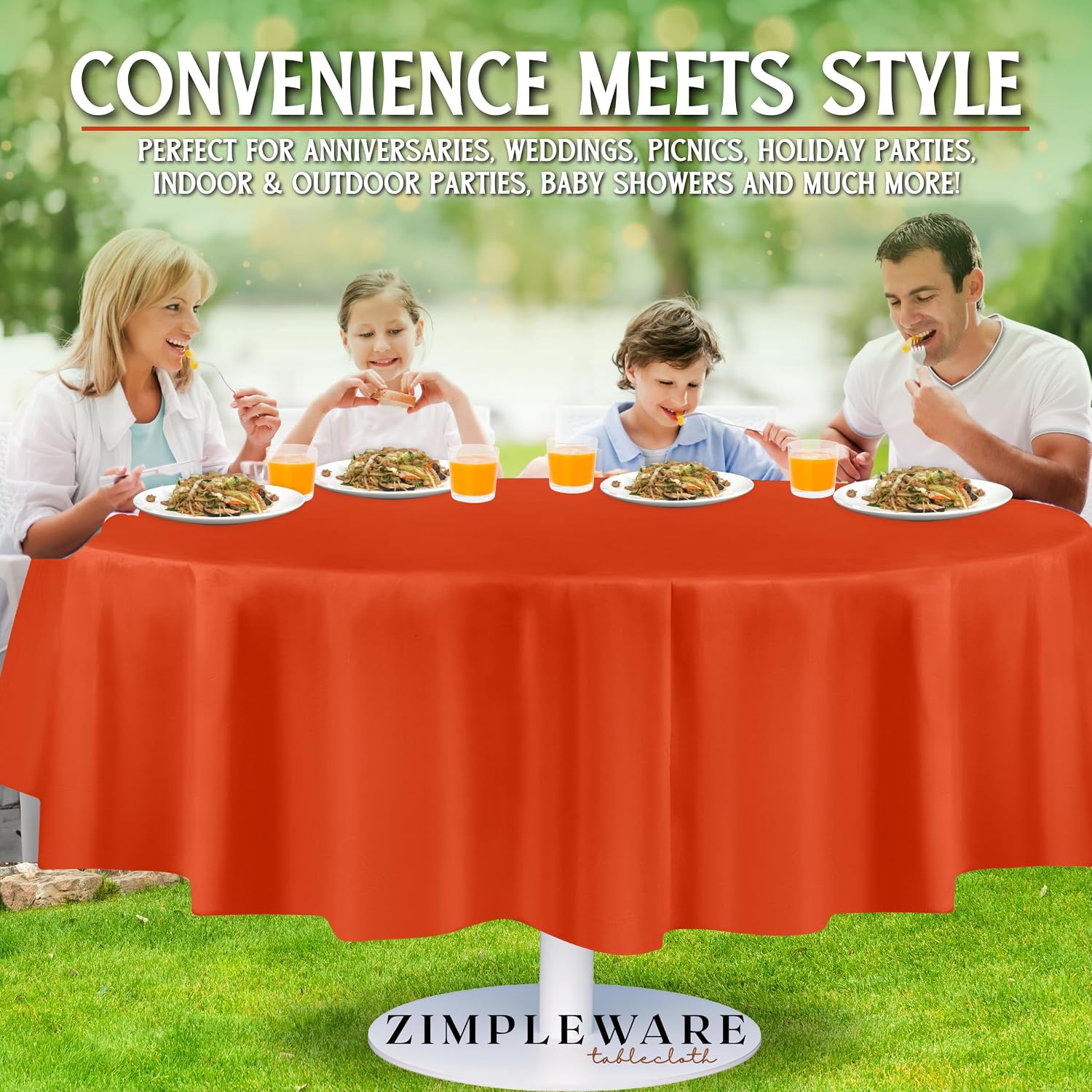 ZIMPLEWARE Premium Plastic Table Cloth Disposable Round 84in. 12 Pack