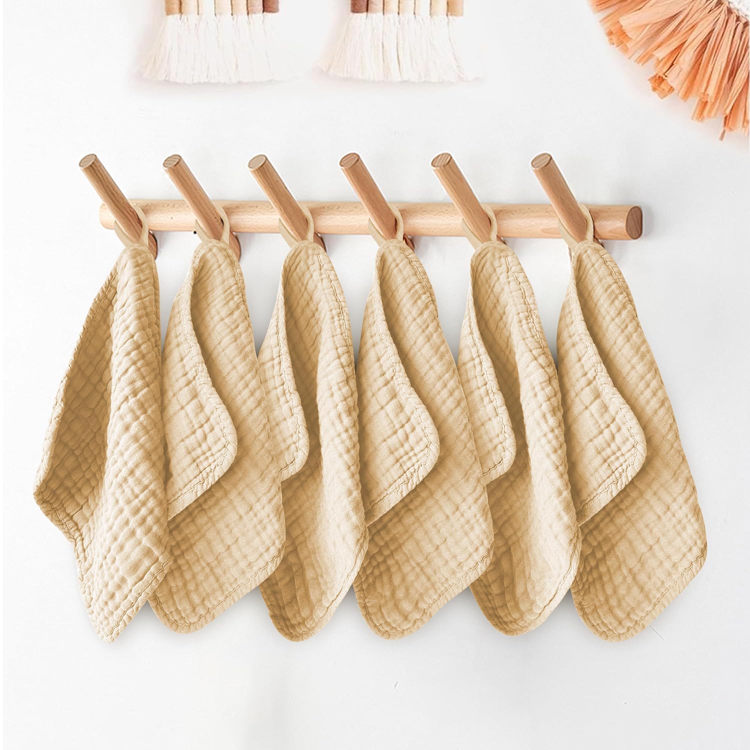 Ease Cubs 12 Pack Muslin Washcloths for Baby - 100% Cotton Baby Wash Cloths for or Baby Face Body Comfy and Soft for Newborn Infants Kids Girls and Boys - 12"x12" - Brown