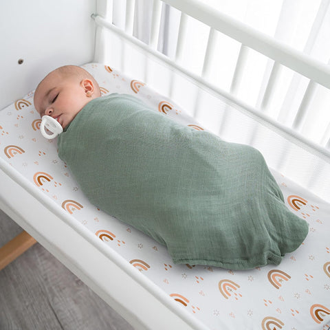 Comfy Cubs Muslin Swaddle Blankets Pack of 4 - Sage, Pacific Blue, Fern, Neptune