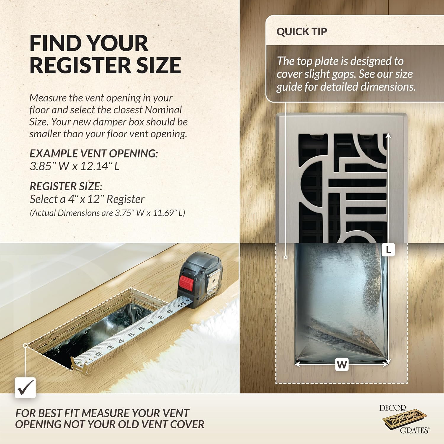 Décor Grates ADH412-NKL Art Deco Floor Register, 4x12 Inches, Brushed Nickel, 1 Pack