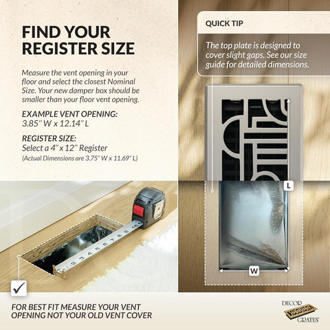 Décor Grates ADH412-NKL Art Deco Floor Register, 4x12 Inches, Brushed Nickel, 1 Pack