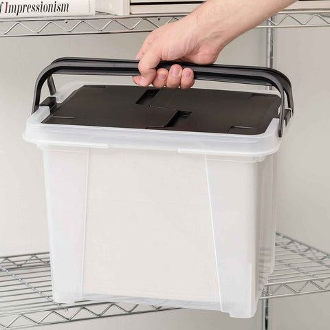 IRIS USA 4-Pack File Box Organizer with Wing Lid Letter/Legal 18 Qt, Clear | Organize letter and legal files, documents and paperwork with a wing lid for quick access and secure storage