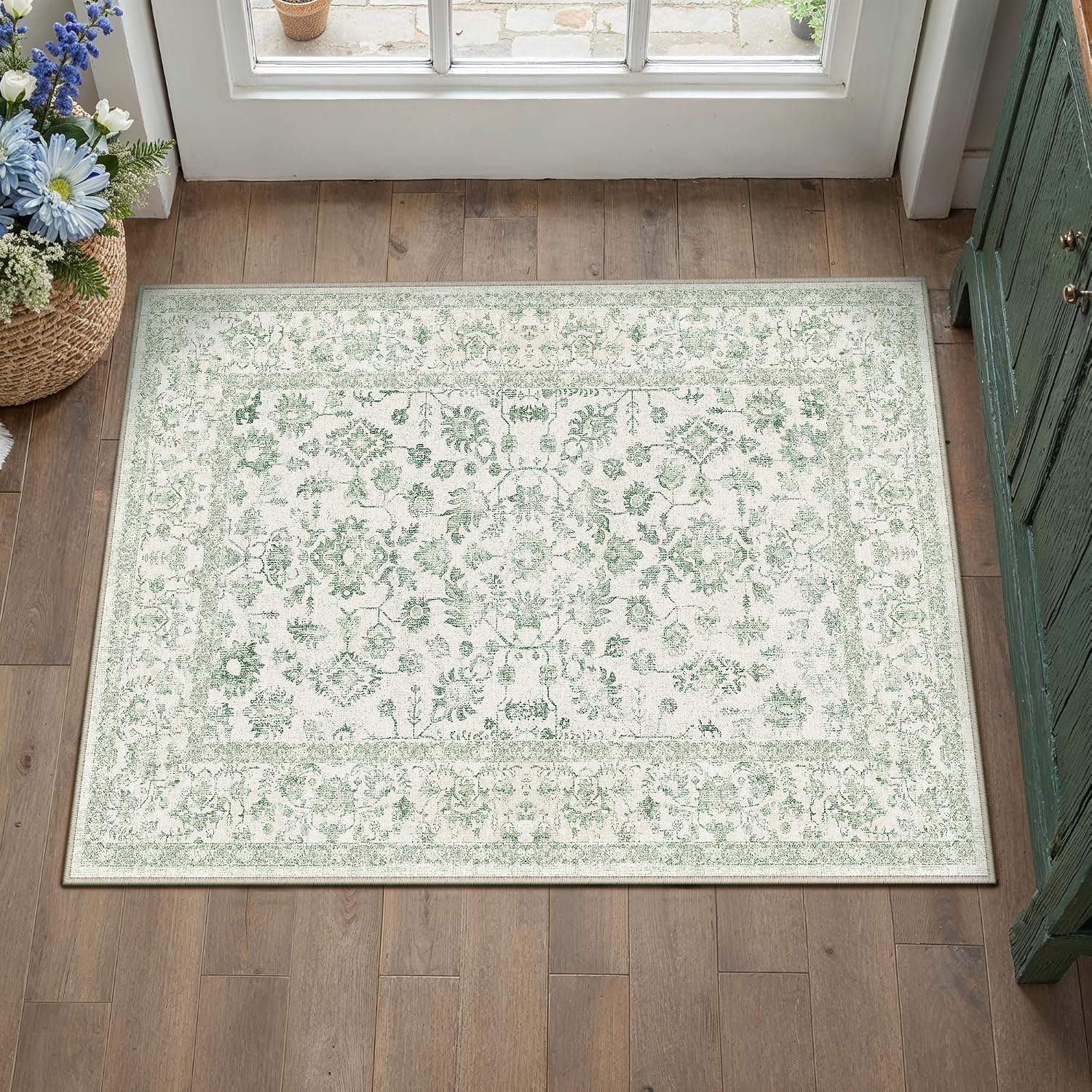 PureCozy 2x3 Green Area Rug Washable Vintage Non Slip Carpet