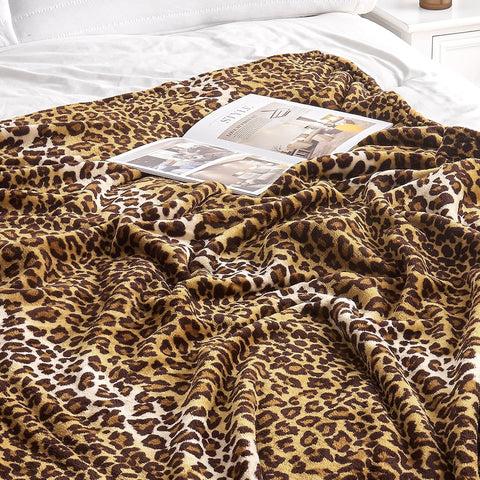 Edenleaf Leopard Print Blanket Fleece Throw for Bed Sofa Travel and Camping, Super Soft Cozy Fluffy Plush Cheetah Print Blanket for All Seasons 60"x80" (Dark Brown)