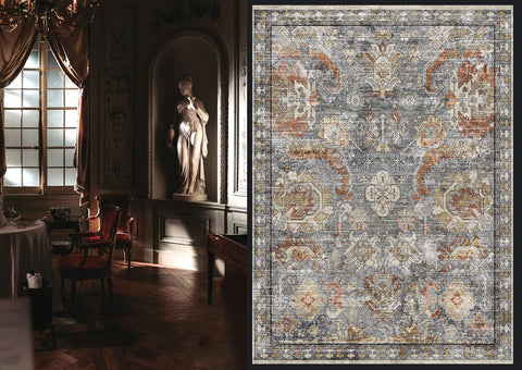 RUGSURE Washable Area Rugs - Perfect for Living Room, Bedroom, Kids Room, Nursery - Stain & Water Resistant Non-Slip, Pet & Child Friendly, Vintage Tribal Area Rugs (Turmeric and Grey, 5' x 7')