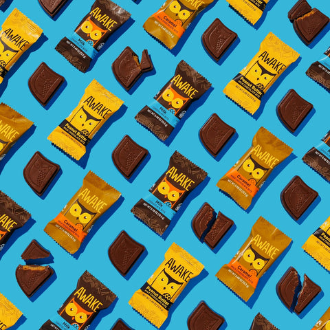 AWAKE - Caffeinated Chocolate Bites - 50mg Caffeine - Variety Pack (3 Flavors), 50 pieces - Peanut Butter, Milk, & Caramel - Energy Bites - Coffee Alternative - Fairtrade, Gluten Free, Non GMO - 0.48oz
