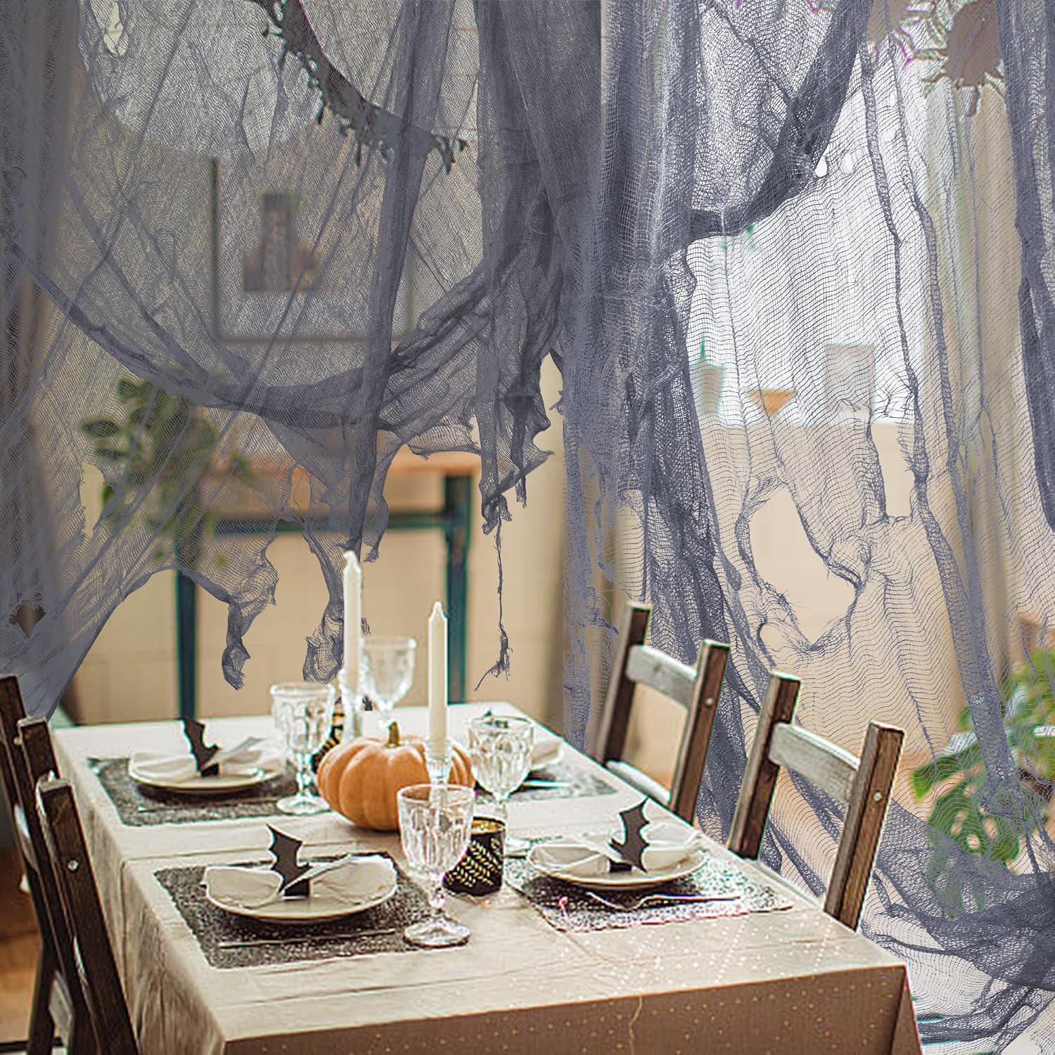 600" x 40" Halloween Creepy Cloth, Gray Halloween Spooky Fabric Cloth