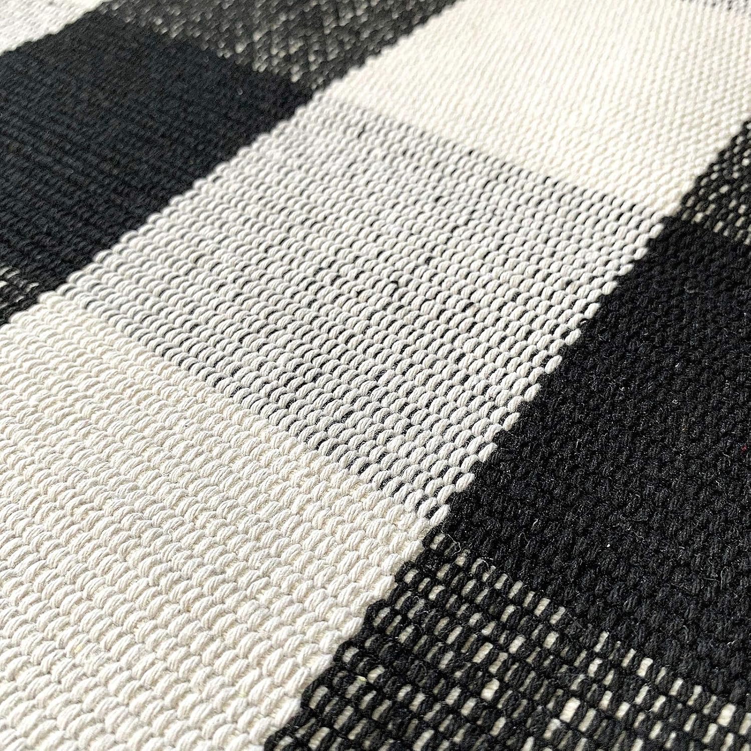 LEVINIS Door Mat - Cotton Rugs Black and White Checkered Plaid Rug for Kitchen/Bathroom/Entry Way 27.5'' x 43''