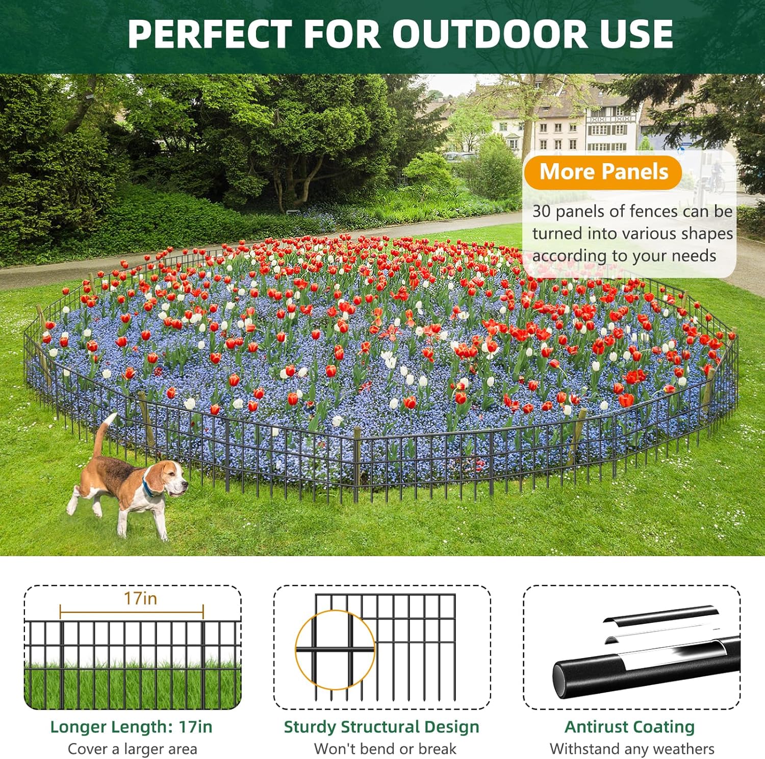 42.5ft(L) x 13in(H) Animal Barrier Fence, 30 Panels No Dig Garden Fence for Dog Rabbit, Rustproof Anti Digging Barrier, Garden Edging Border Ground Defense for Outdoor, Yard, Patio