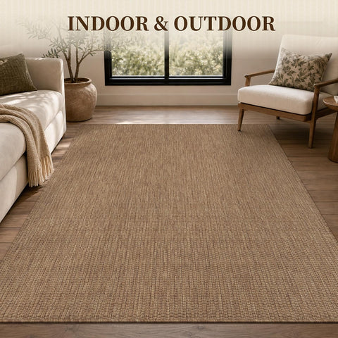 PADOOR-Outdoor Rug-Patio Rug 5x7 ft Polypropylene Indoor Outdoor Rugs Outdoor Carpet for Patio Deck Balcony Porch, Textured Weave, Durable for High Traffic, Fade-Resistant, Modern Neutral Brown