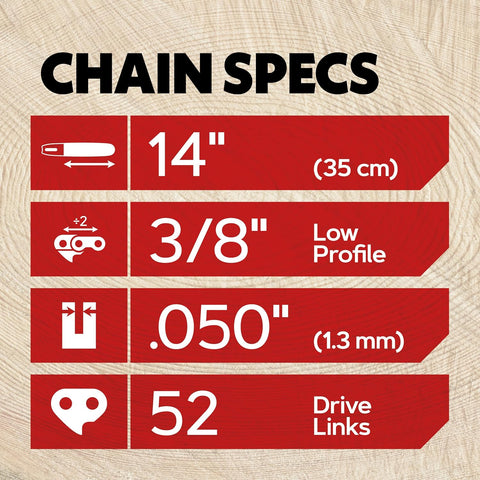 Oregon Chainsaw Chain for 14" Bar, 3/8" LP, .050" Gauge, 52 Drive Links