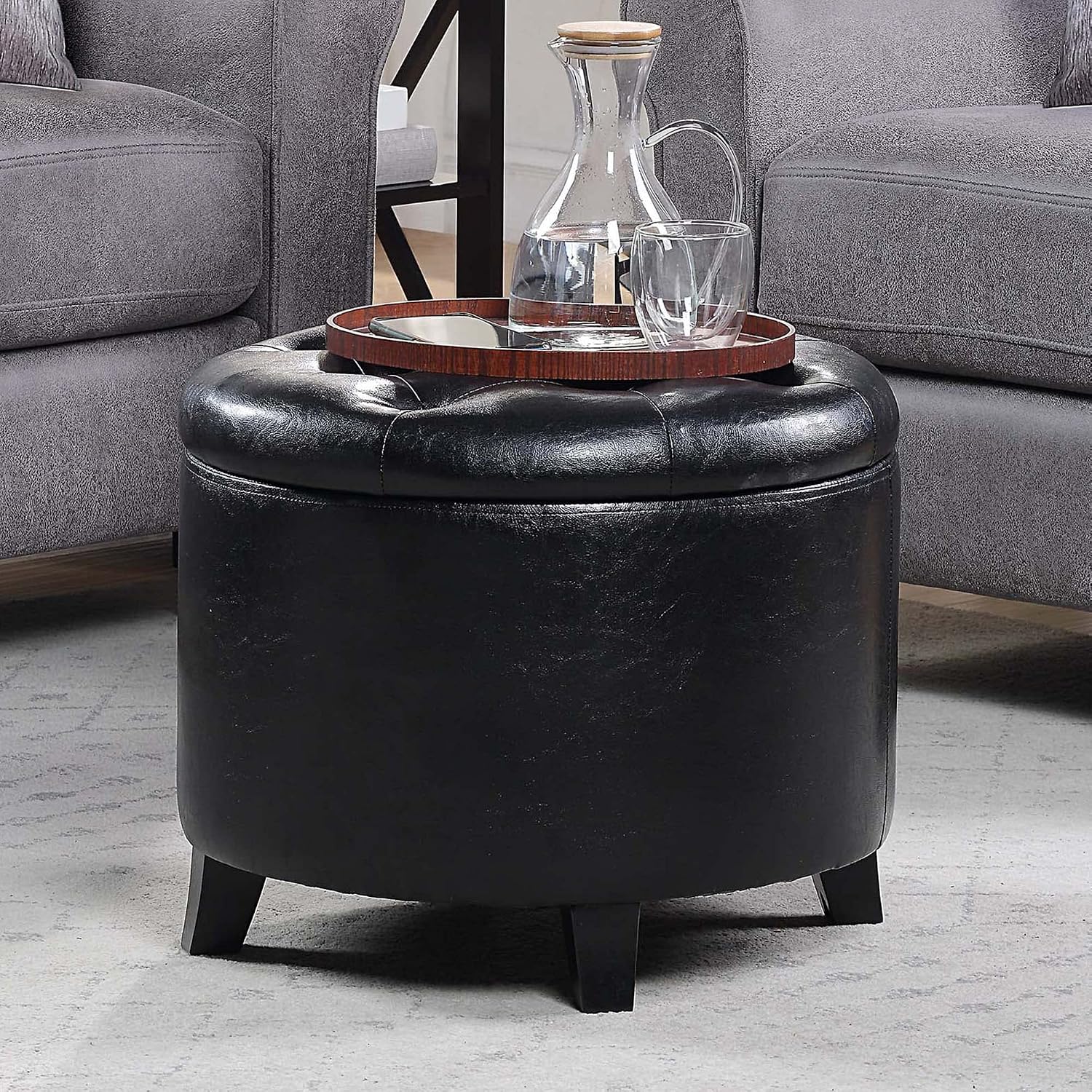 Convenience Concepts Designs4Comfort Storage Ottoman, Black Faux Leather