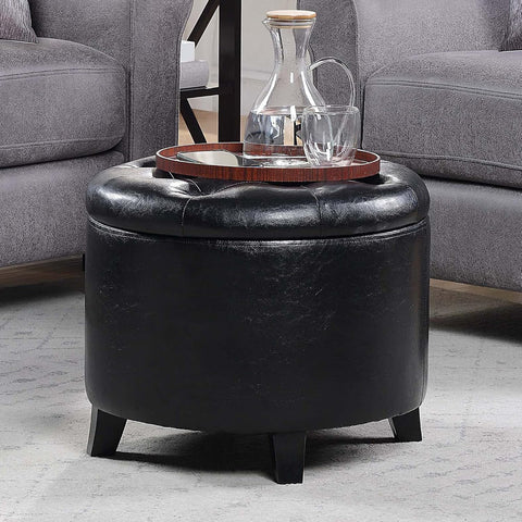 Convenience Concepts Designs4Comfort Storage Ottoman, Black Faux Leather