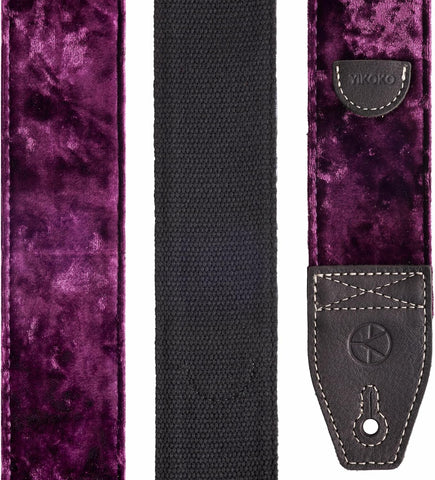 YIKOKO Guitar Strap 2 inch Velvet Guitar Straps with Full Grain Leather End, for Bass Electric and Acoustic Guitars, Free Strap Button, 2 Strap Locks and 4 Guitar Picks