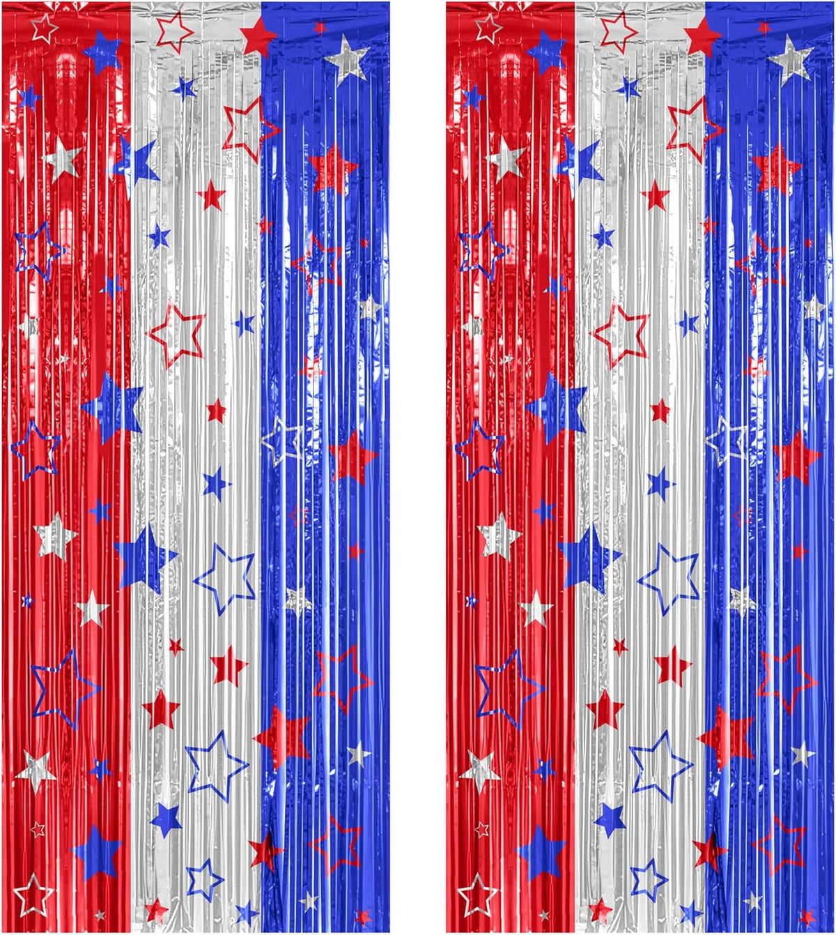 ZATAYE 2 Pack Red Silver Blue Foil Curtain Streamer Decorations