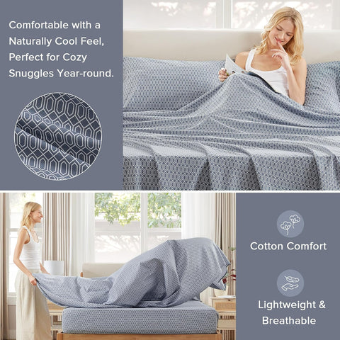 Comfort Spaces 100% Cotton Percale Sheets Twin Size 3 Piece, Diamond Blue