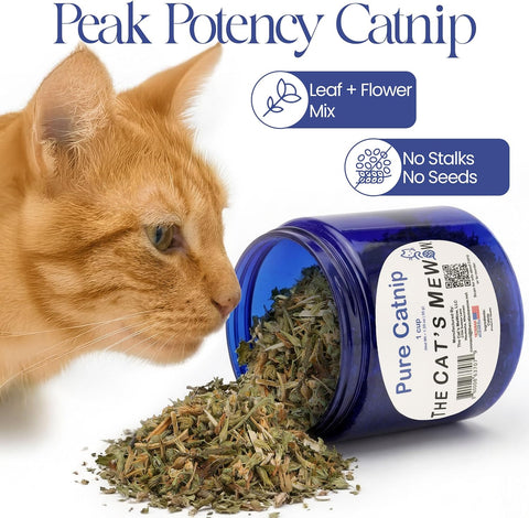The Cat's MeWow 100% Pure Catnip – North American Grown – Strong Aroma for Play & Enrichment – Resealable Freshness Jar – Veteran-Owned Brand