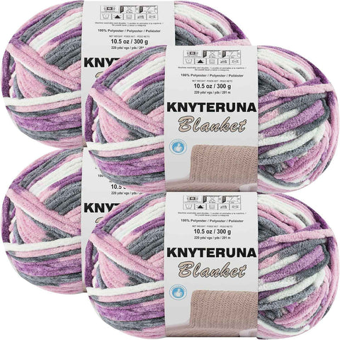 #6 Super Bulky Blanket Yarn for Crocheting - 4 Skeins(Each 10.5oz/300g, 220yds/201m), Chunky Chenille Thick Plush Big Soft Yarn for Crocheting Knitting Blankets, Purple & Grey & Sky