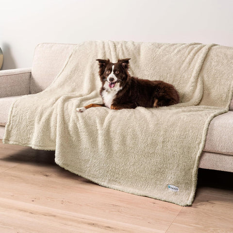 PetAmi Fluffy Sherpa Waterproof Dog Blanket for Pet Cat Queen 90x90, Beige