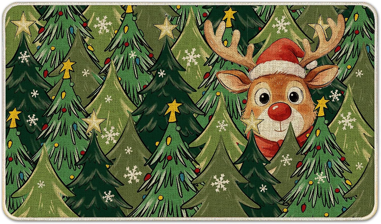 Hexagram Christmas Door Mat 17x29 Inch, Deer Tree Doormat Outdoor