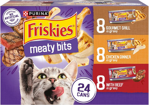 Friskies Purina Meaty Bits Cat Food Variety Pack, 24 Pack 5.5 oz Cans