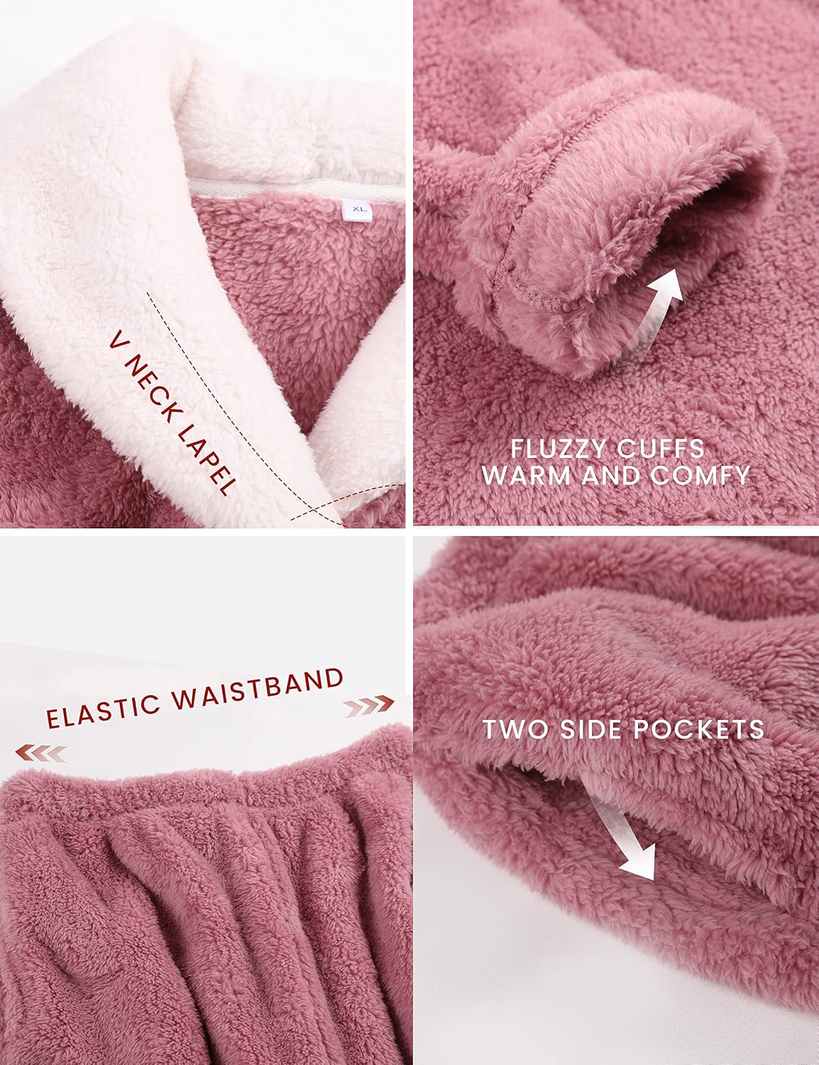 Hooever Women's Fluzzy Sherpa Fleece Pajamas Warm Pullover Lapel Sleepwear Sets