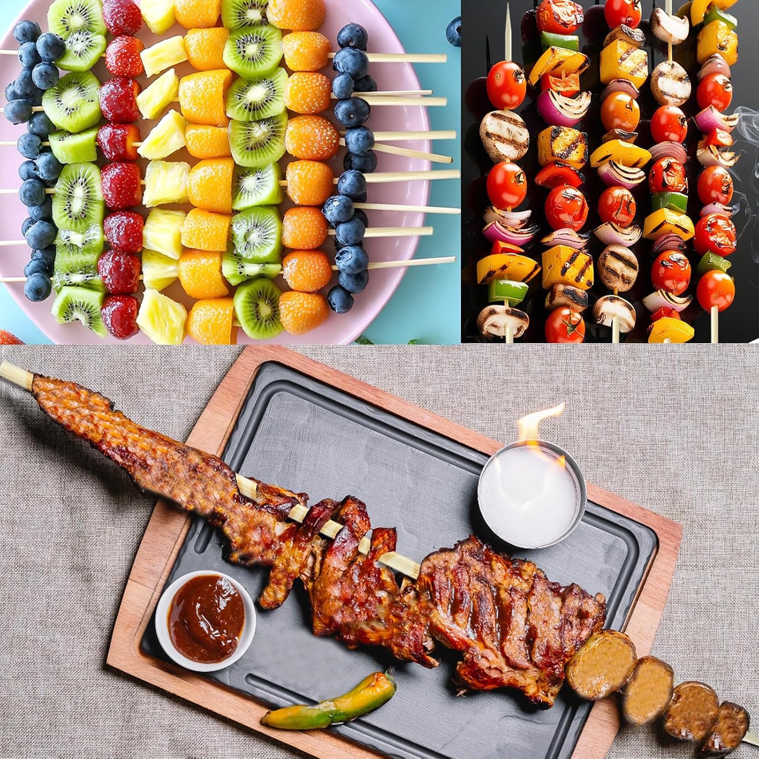 Bamboo Smores Sticks (50 Pcs), 17.5" Marshmallow Roasting Sticks for Fire Pit, 5mm Heavy Duty Wooden Skewers for Smore Hot Dog Barbecue Thick Sticks for Campfire Grilling Camping Bonfire