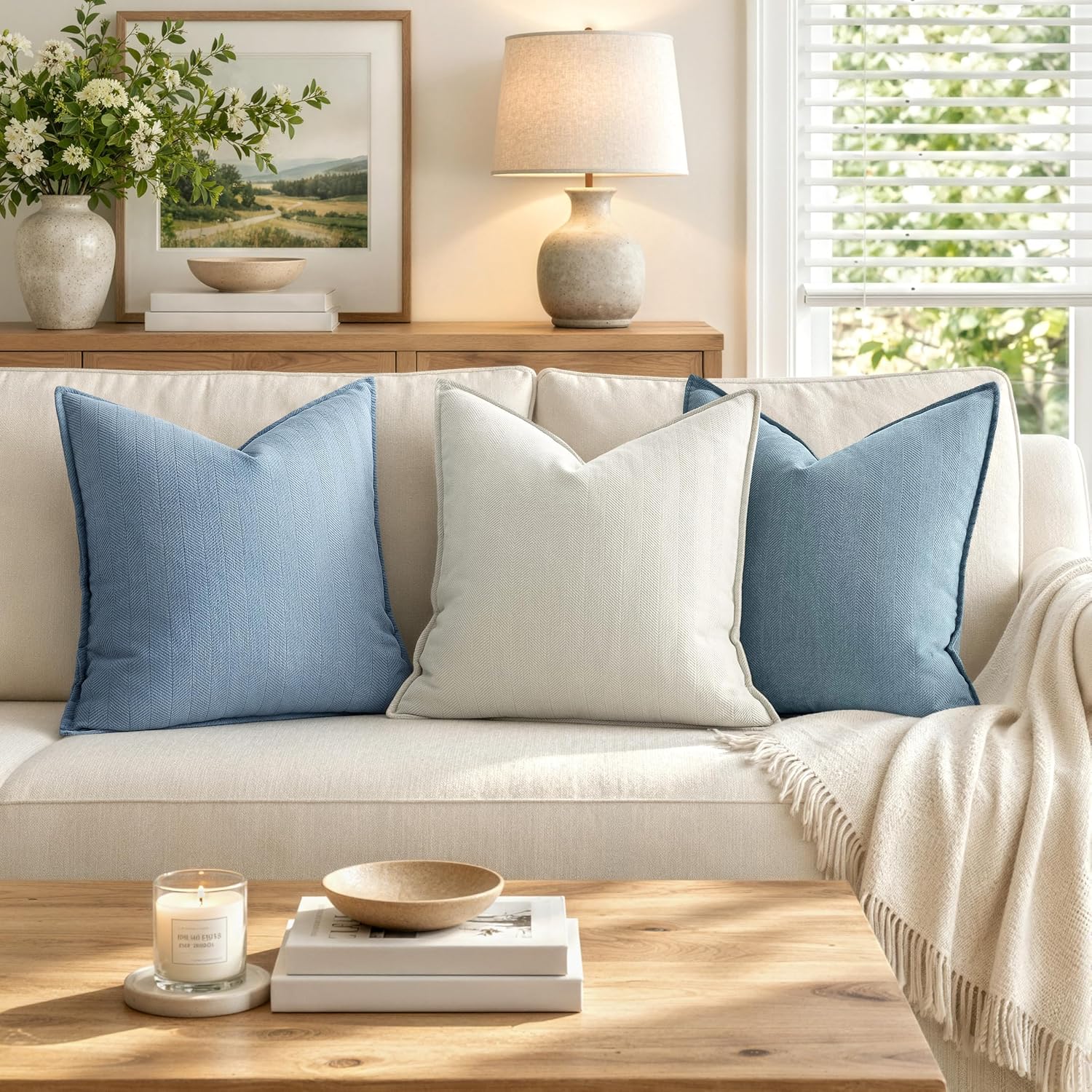 MIULEE Pack of 2 Dusty Blue Euro Shams Chenille Pillow Covers 26x26 Inch