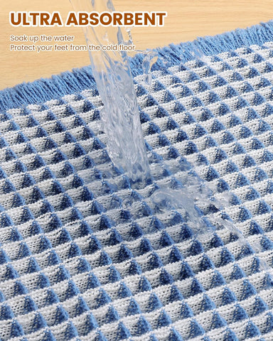 Smiry Waffle Bath Mat 72X24, Soft Absorbent Bathroom Rugs, Blue & Cream