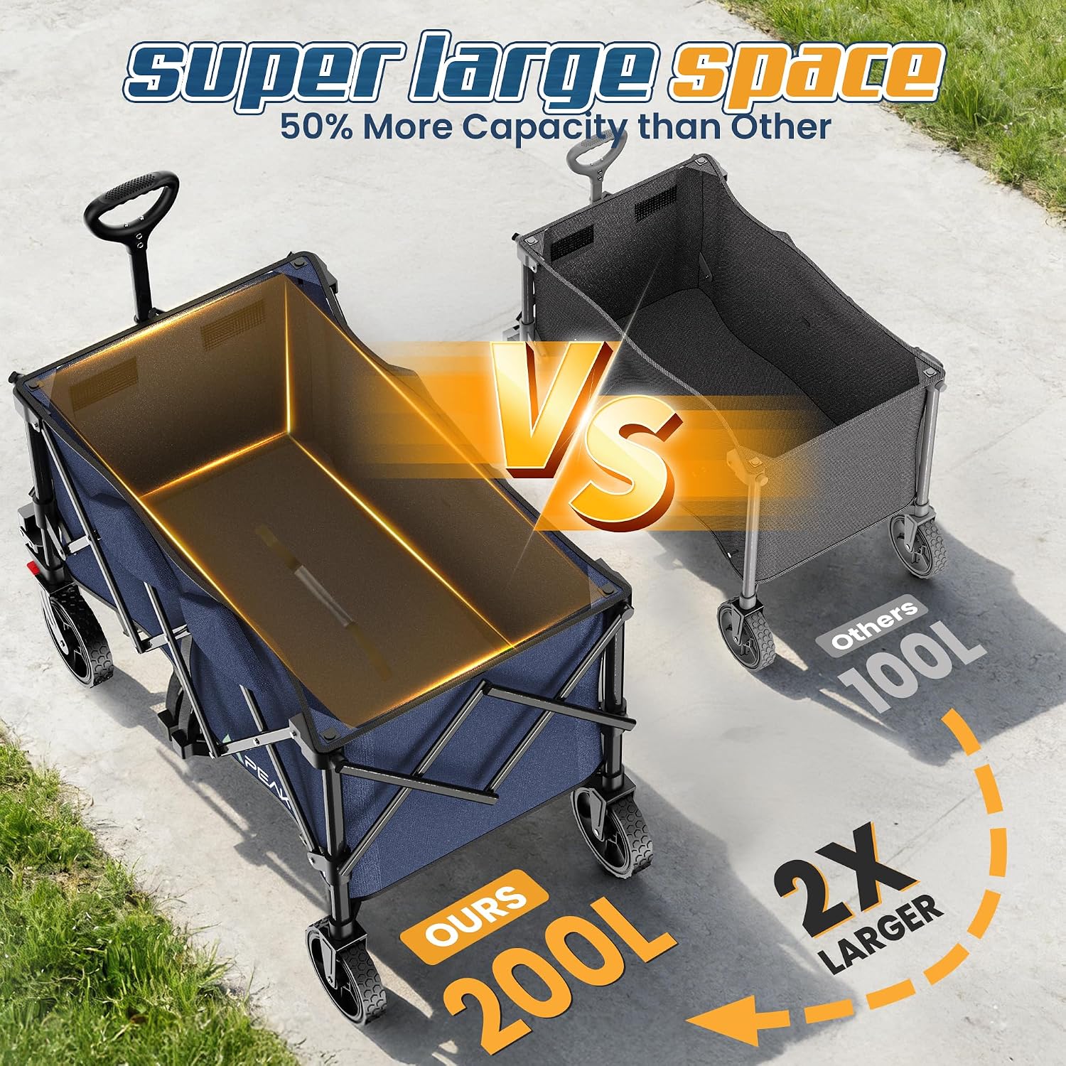 Wagons Carts Foldable,Collapsible Wagon with Wheels,450LBS Heavy Duty Beach Wagon Cart