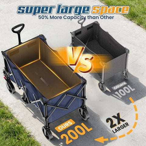 Wagons Carts Foldable,Collapsible Wagon with Wheels,450LBS Heavy Duty Beach Wagon Cart