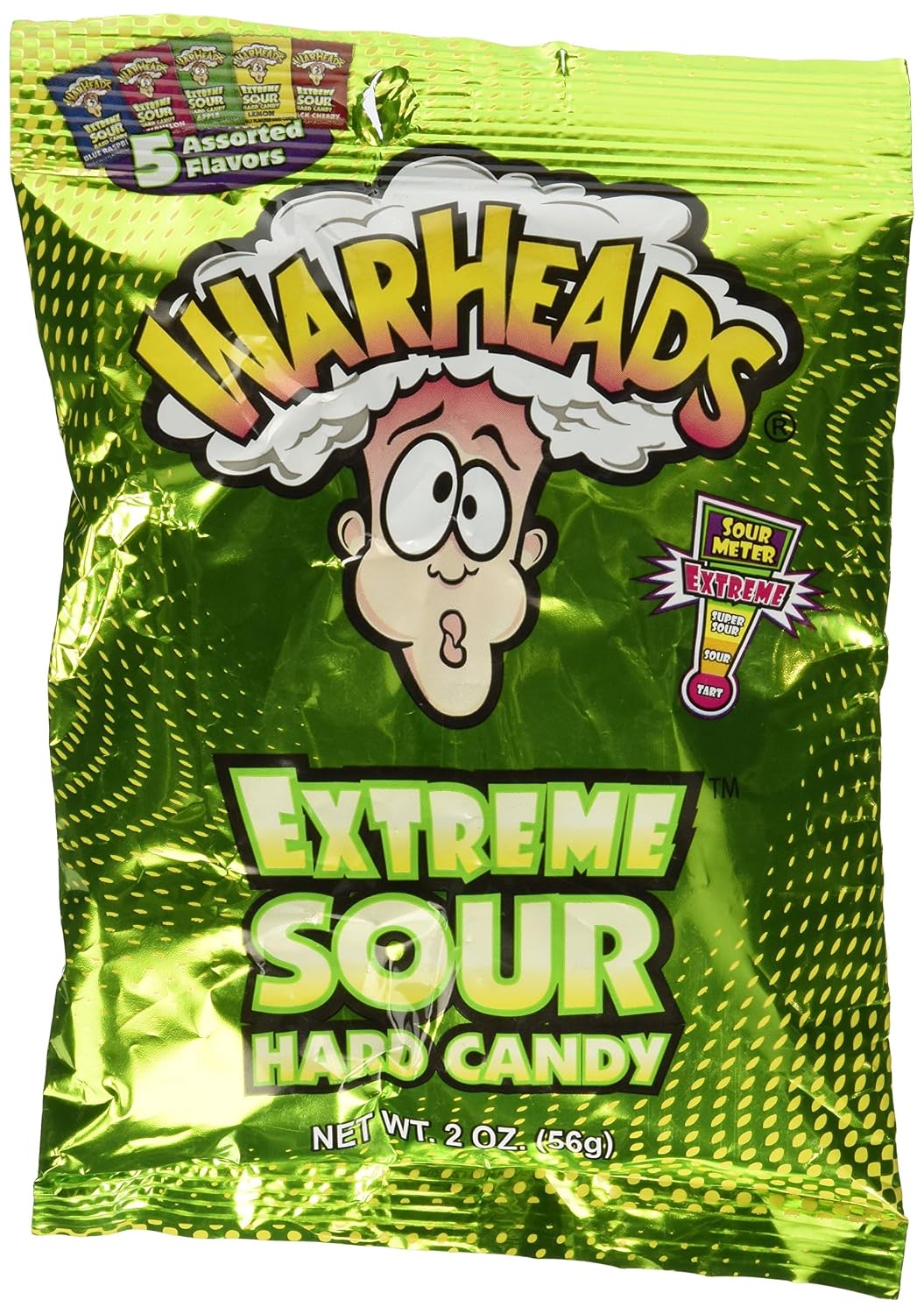 WARHEADS Extreme Sour Hard Candy Assorted Flavors 2 oz Portable Bag