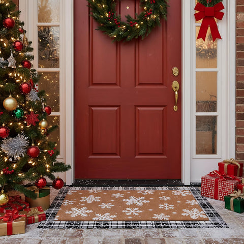 Drydiet Snowflake Plaid Outdoor Front Door Mat Non Slip Porch Entryway