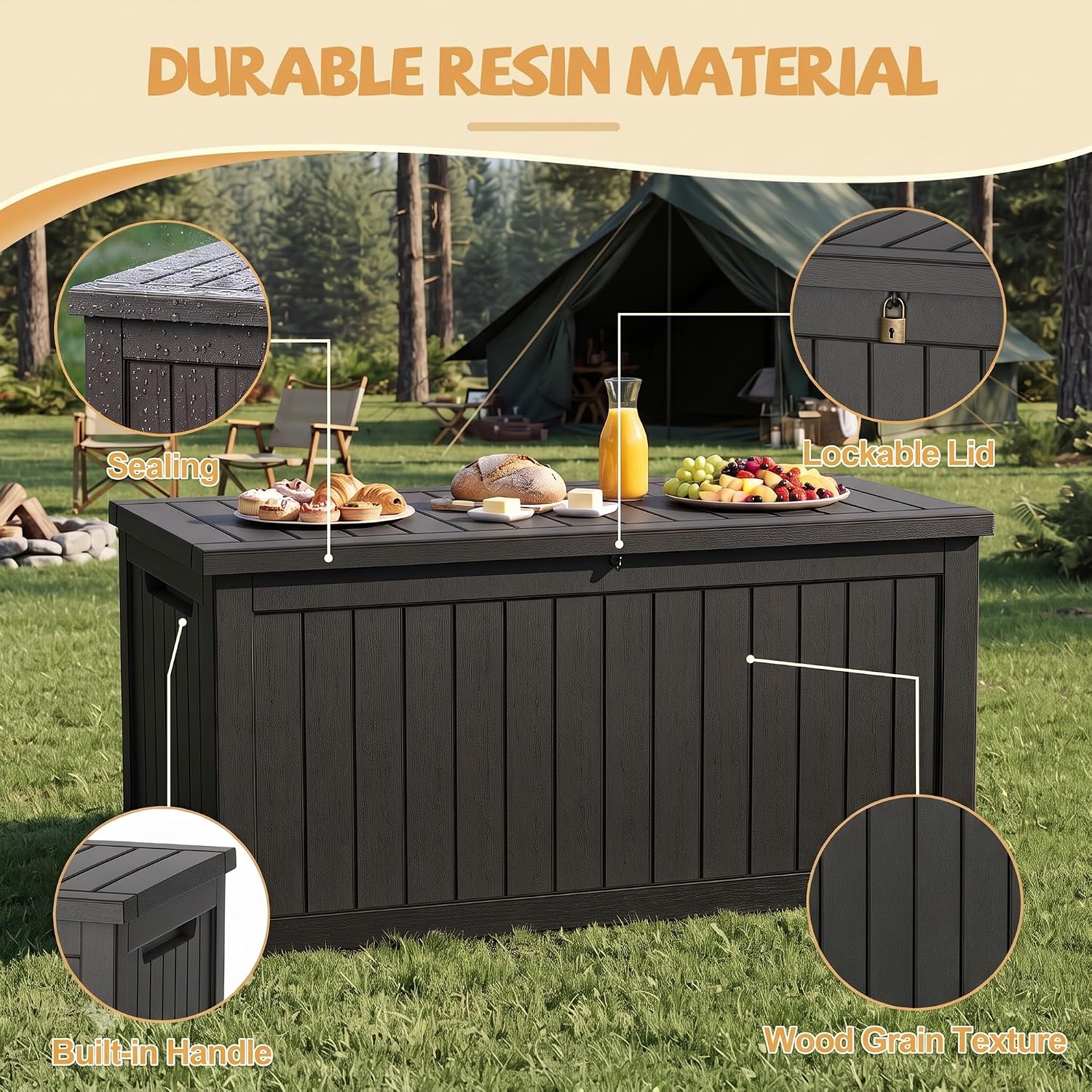 EFU Outdoor Storage Box Waterproof 380 Gal Gen 2 Resin Deck Box Gas Struts