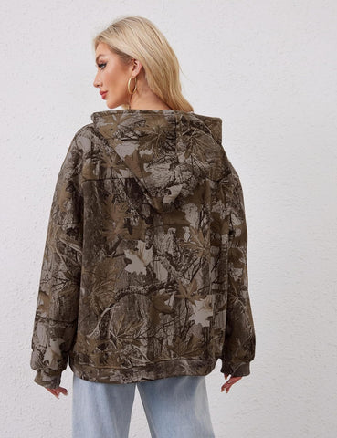 MSBESYOR Camo Hoodie for Men Women Oversized Fleece Maple Leaf Hooded Sweatshirt Graphic Print Pullover Hoodies with Pocket