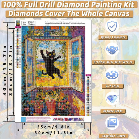 Black Cat Diamond Art Kits for Adults Cute Diamond Painting Kit Beginner