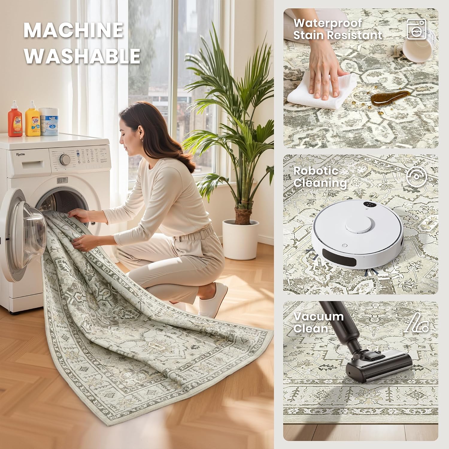 zesthome 5x7 Area Rugs for Living Room,Large Washable Rug,Beige