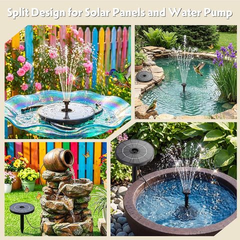 AISITIN 2.8W Solar Fountain Pump with 6 Nozzles & Ground Stakes 3.9ft Cord