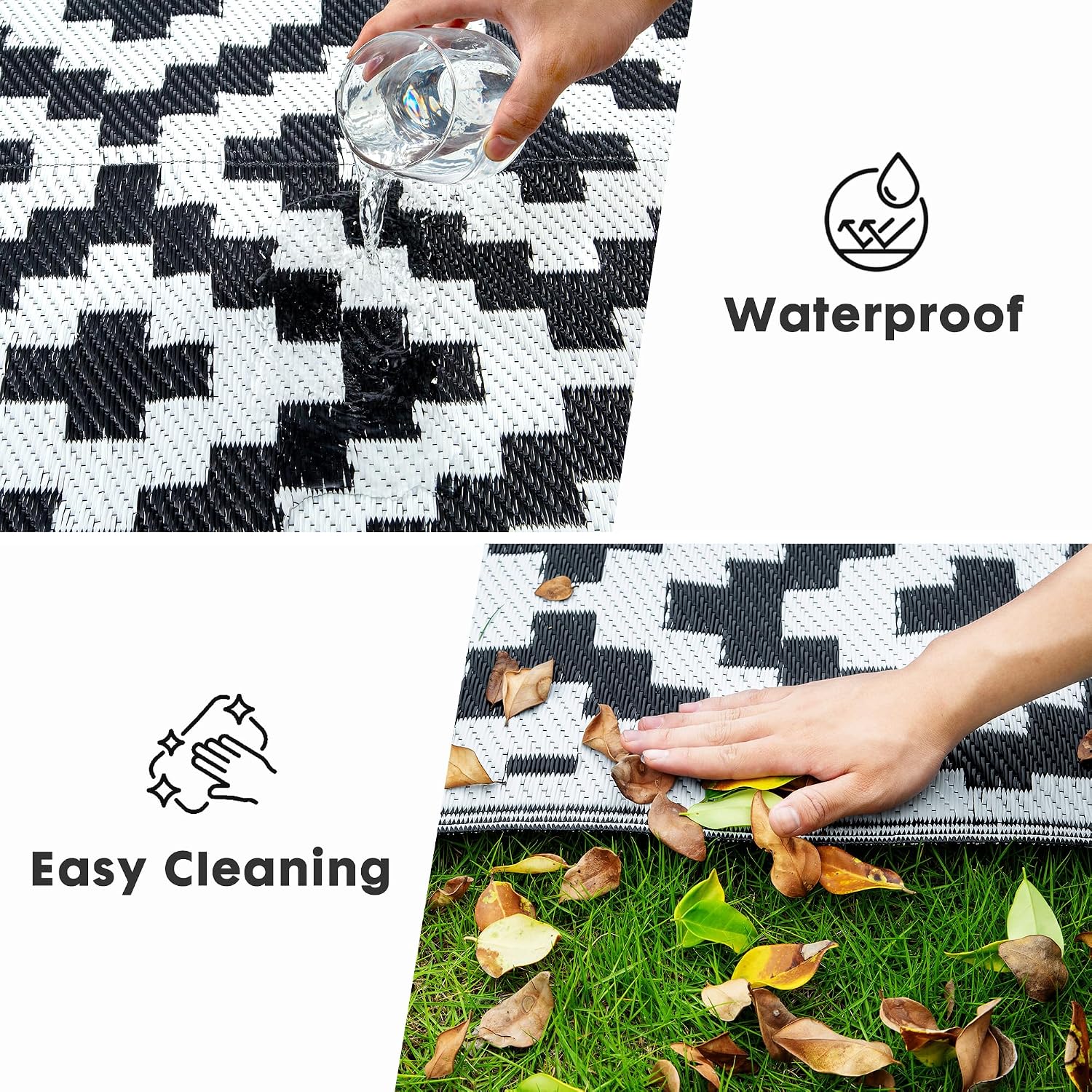 Plastic Straw Rug, Waterproof Outdoor Rug, Reversible Plastic Camping RV Rug, Large Floor Mat and Area Rug for Camping, Patio, Backyard, Deck, Picnic, Beach (S, 9 * 12)